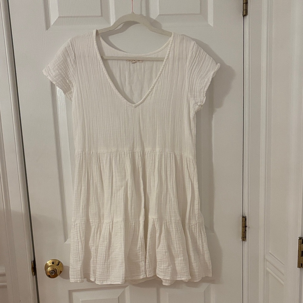 White Tiered Short Sleeve Babydoll Dress